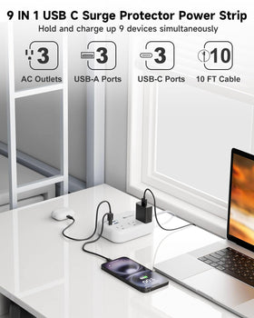 Beeiker ports and labels closeup highlighting USB-C and AC outlet convenience