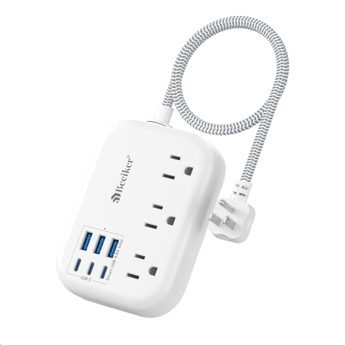 Beeiker 1ft flat plug extension cord ideal for tight wall spaces.