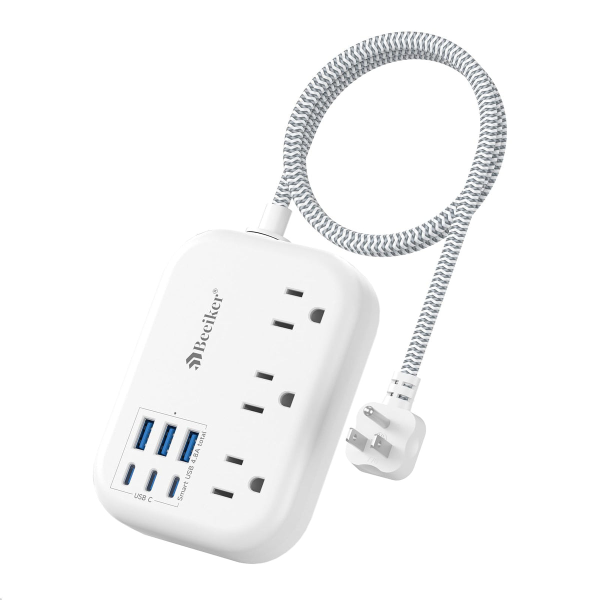 Beeiker short extension cord 2ft for compact travel charging behind furniture