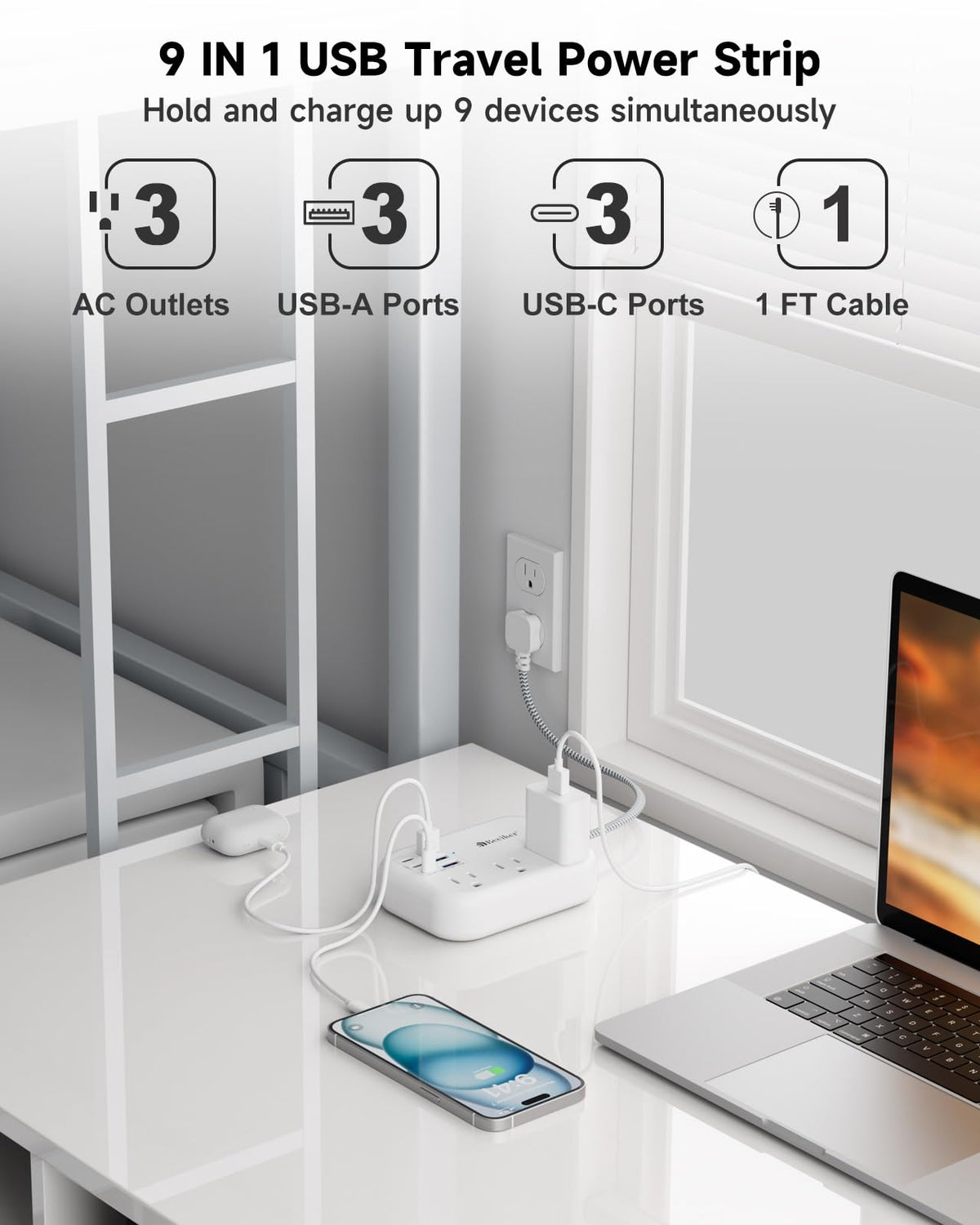 Beeiker compact travel power strip fit for luggage and bags.