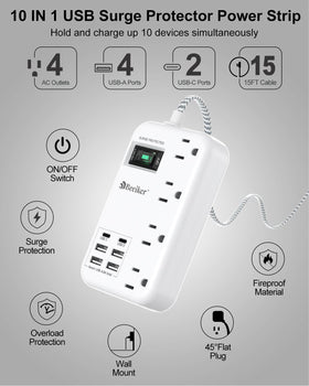 Beeiker close-up of USB-A, USB-C and AC outlets, convenient multi-charging