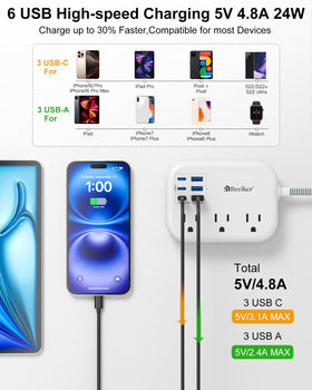 Beeiker 6 port USB charging station powers multiple devices quickly