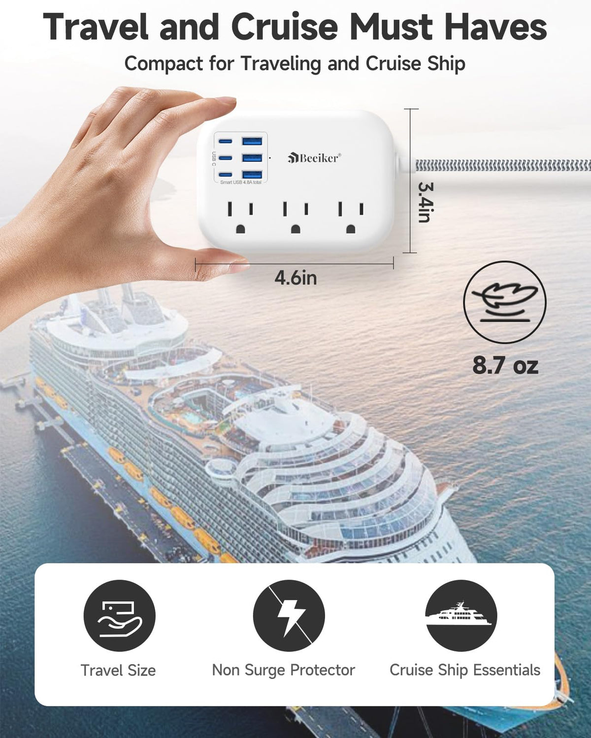Beeiker USB ports close-up with smart charging indicators on a desk.
