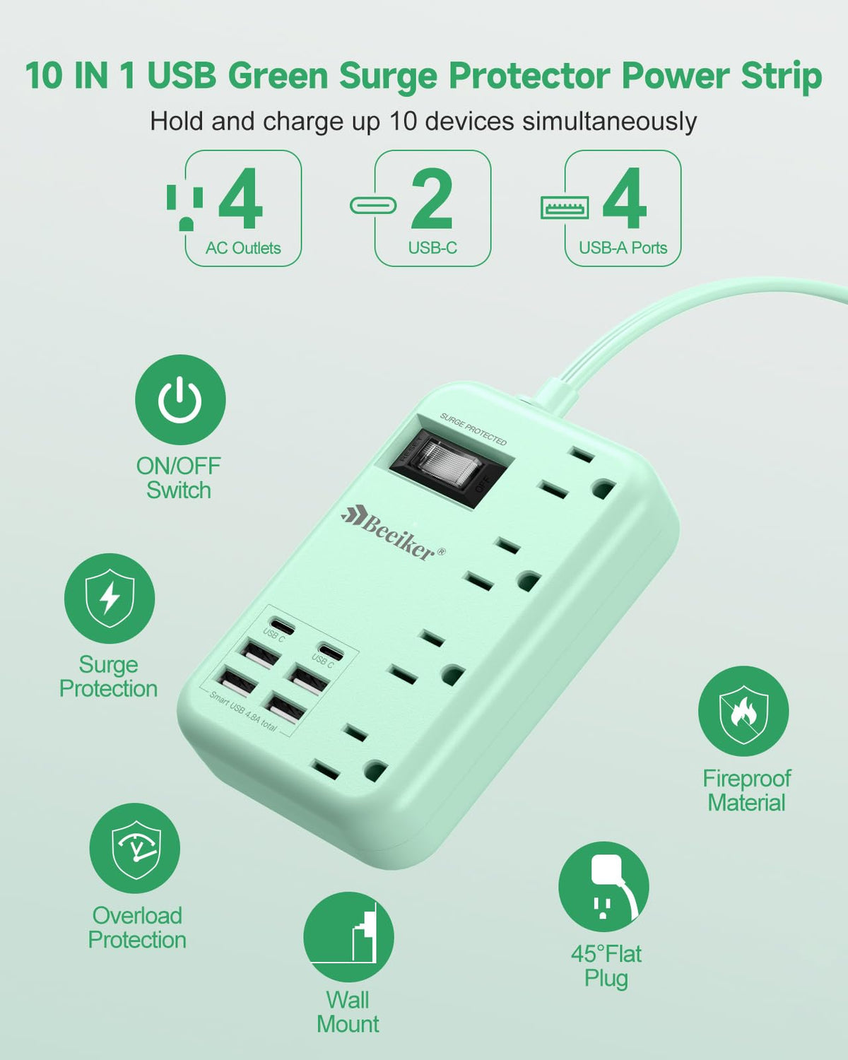 Beeiker close-up of USB-A and USB-C ports, fast smart charging benefit