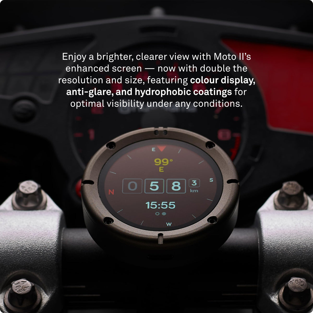 Beeline Moto II glove-friendly display for easy visibility while riding