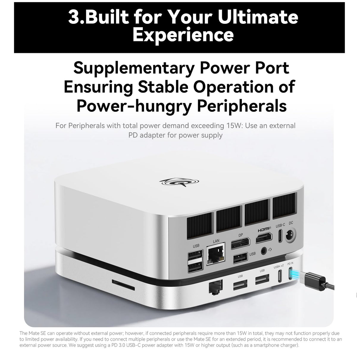 Beelink Mate SE USB-C PD3.0 port supports power delivery.