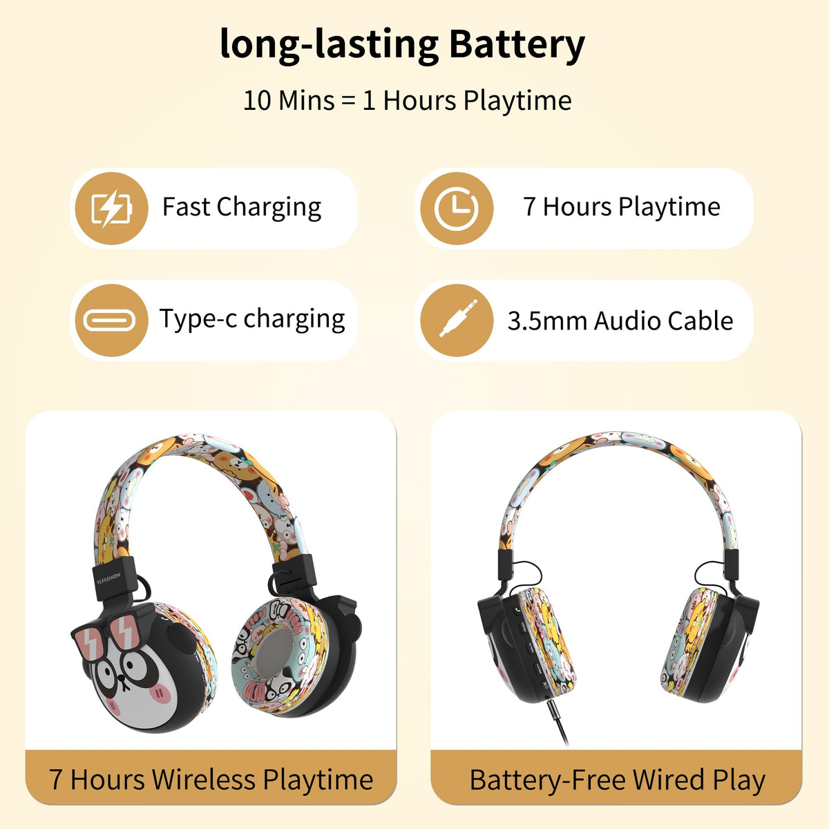Beerus Headphones 20 hours of battery life for long trips.