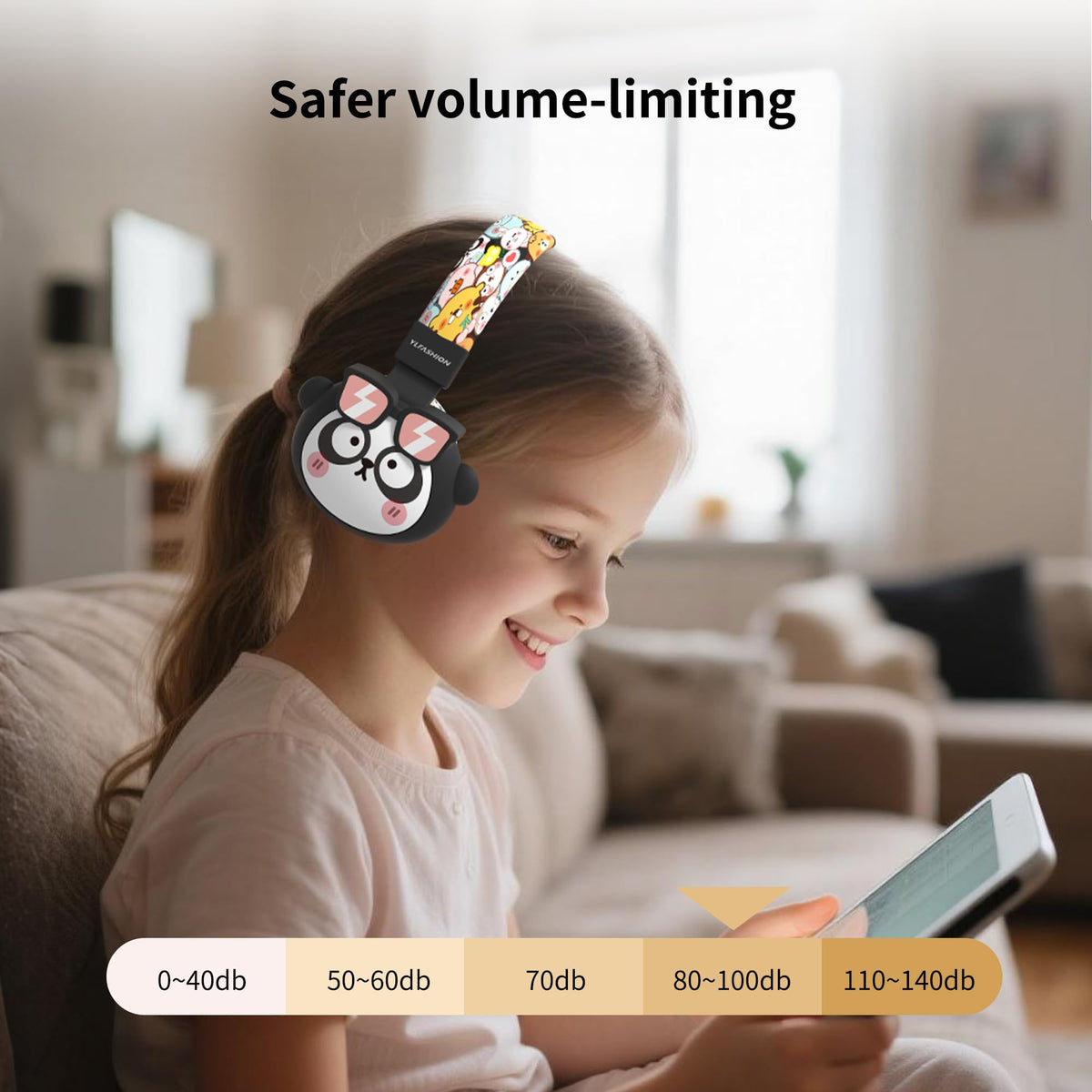 Beerus Kids Headphones adjustable headband on kids.