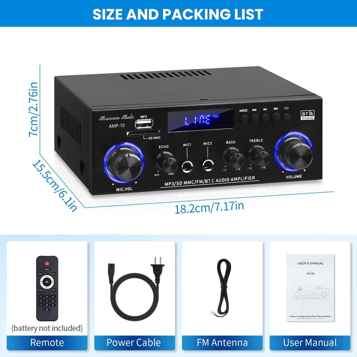 Beffkkip AMP10 next to hand to show compact size and portability benefit