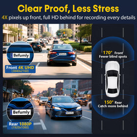 Befumly 1080P rear camera view for clear rear footage.