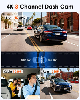 Befumly 3-channel dash cam rear view captures 1080p footage for incidents.