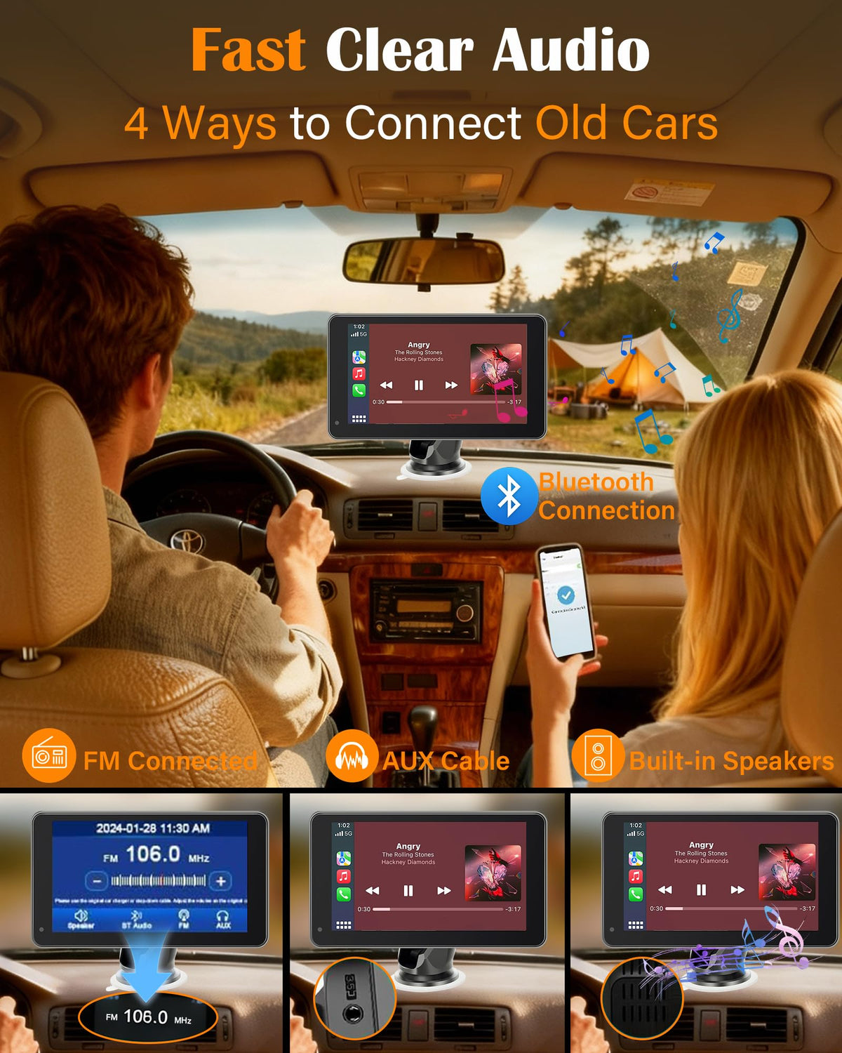 Befumly screen playing mirrored video via AirPlay showing in-car entertainment benefit