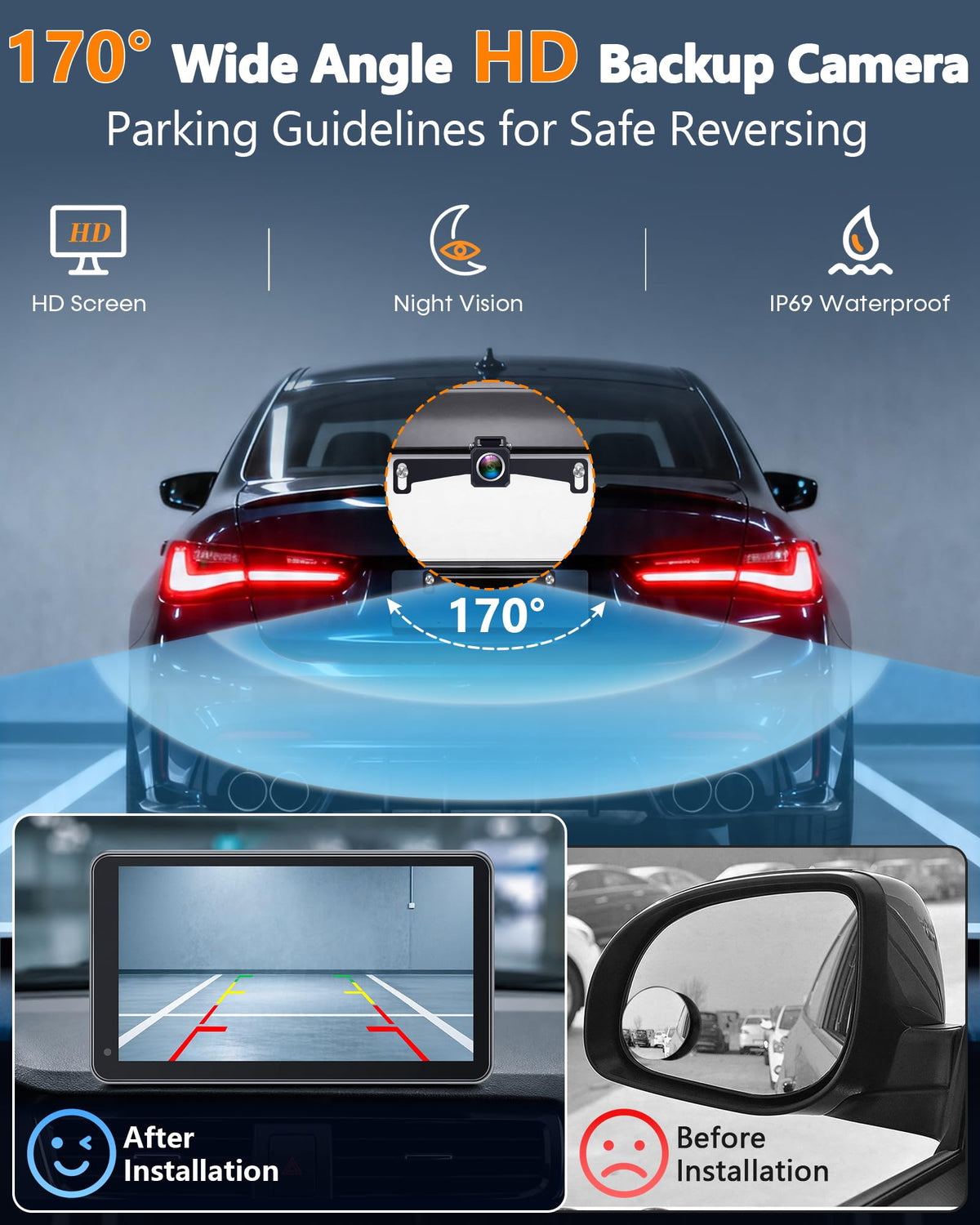 Befumly backup camera night-vision view showing improved low-light visibility