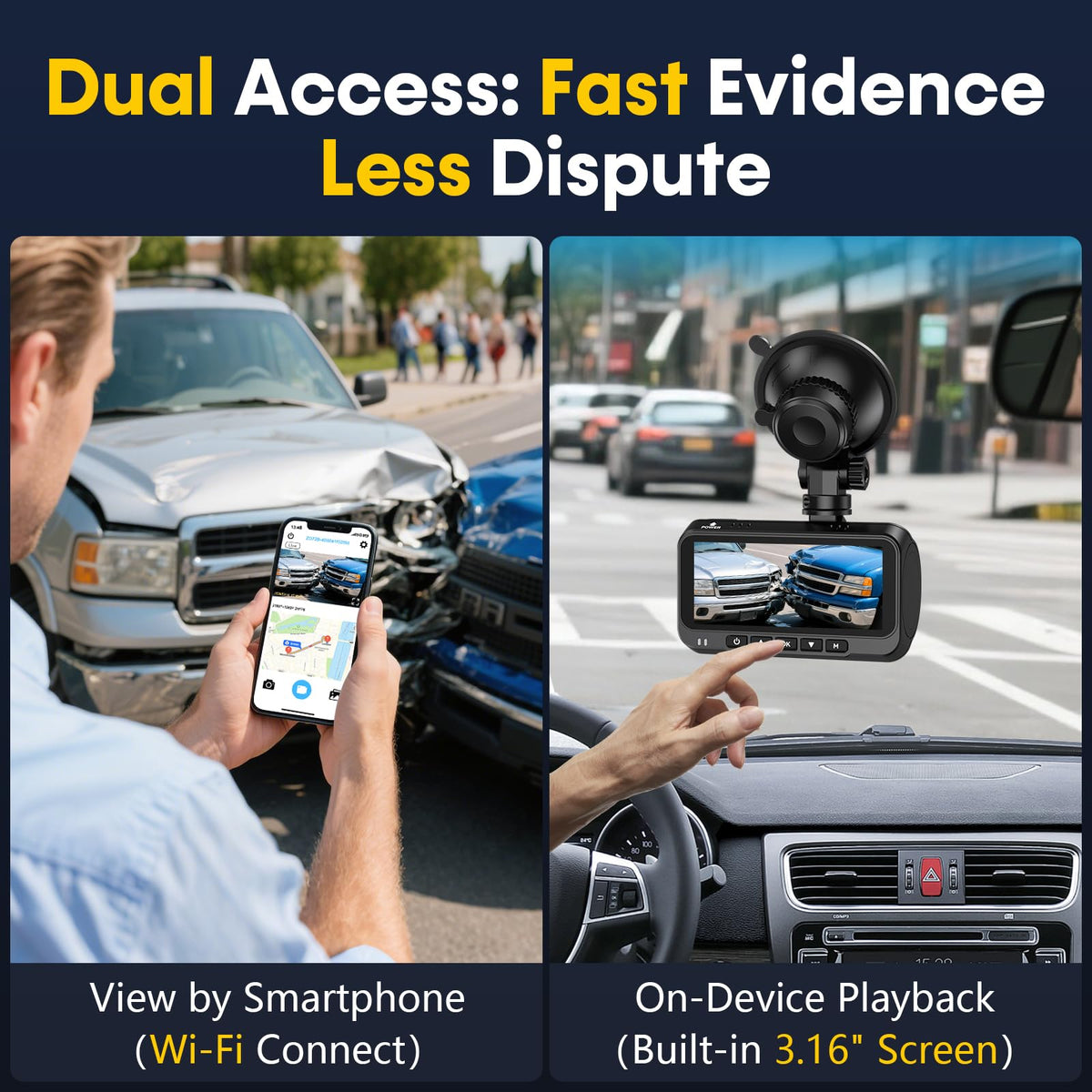 Befumly dual dash cam with 5G WiFi enabling quick video access