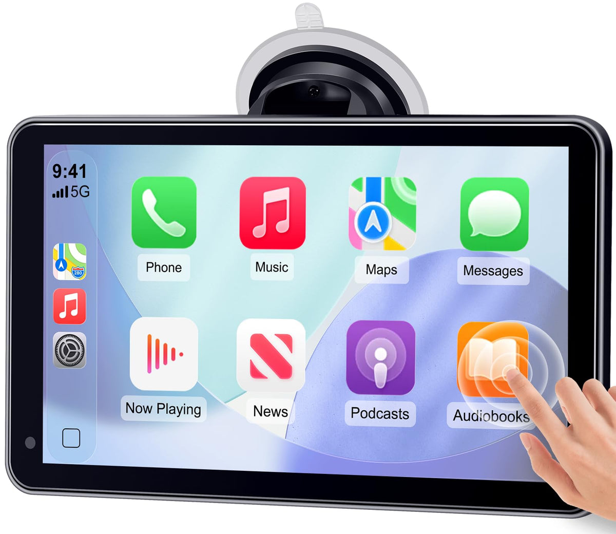 Befumly front view showing compact screen and included accessories for quick setup