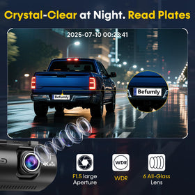 Befumly front camera with night vision shows plates in low light