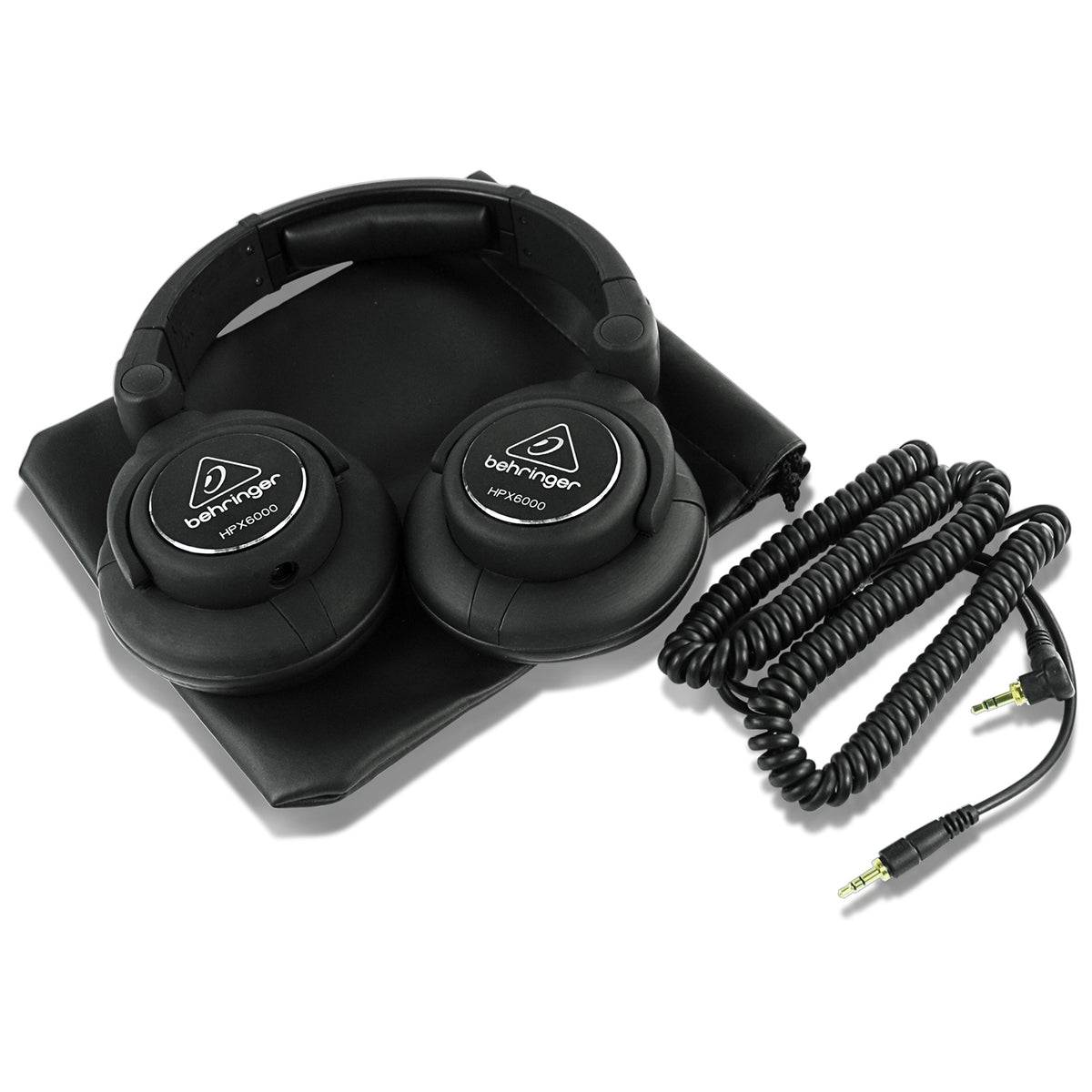 Behringer HPX6000 detachable cable and gold adapter shown for versatile connections