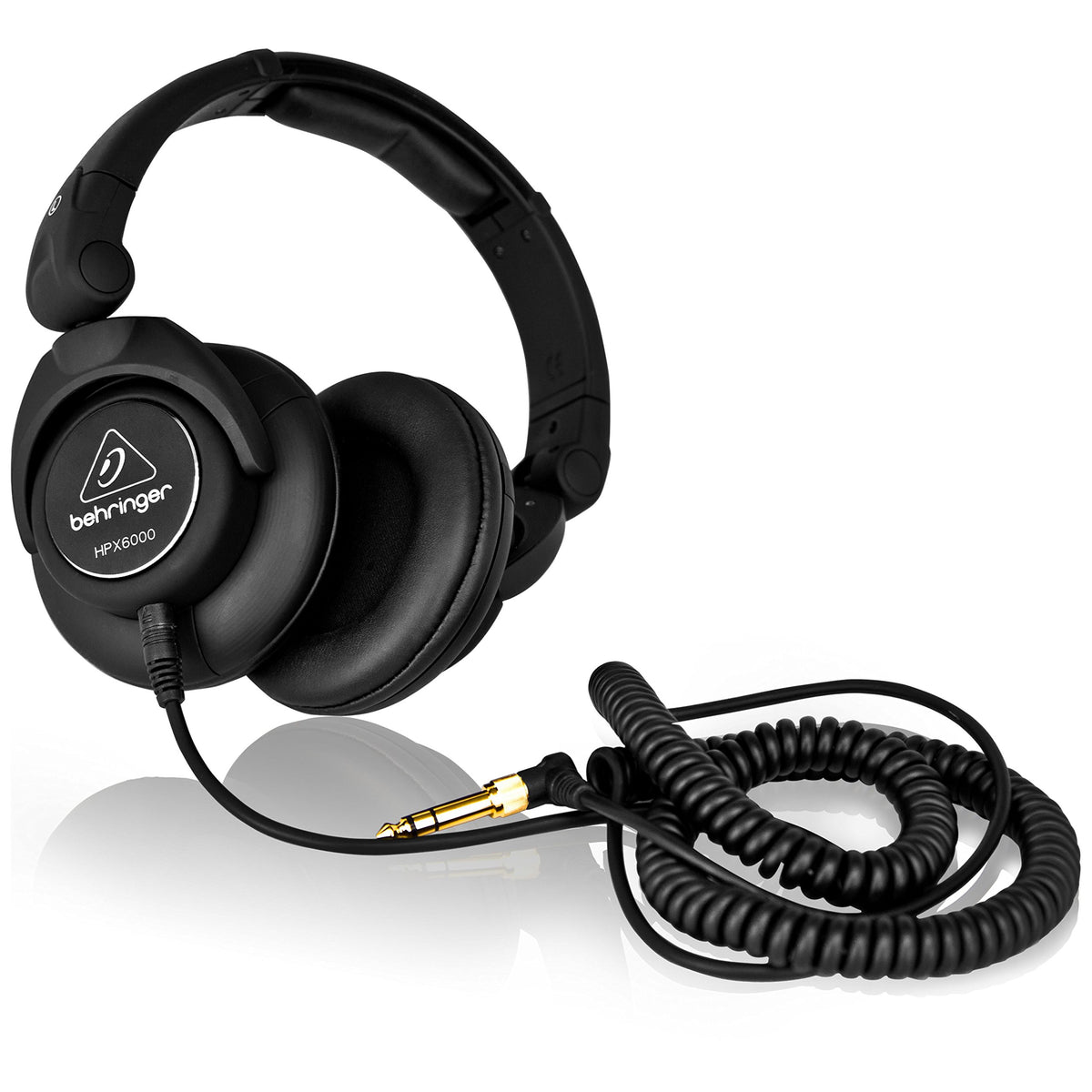 Behringer HPX6000 front view showing over-ear design and robust build for reliable monitoring