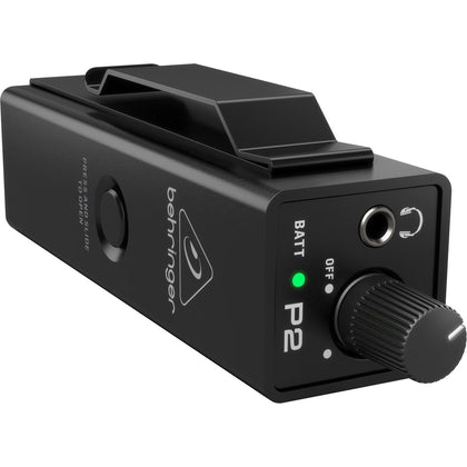 Behringer P2 front panel showing connectors and compact housing for reliable monitoring
