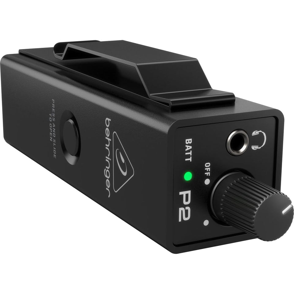 Behringer P2 front panel showing connectors and compact housing for reliable monitoring