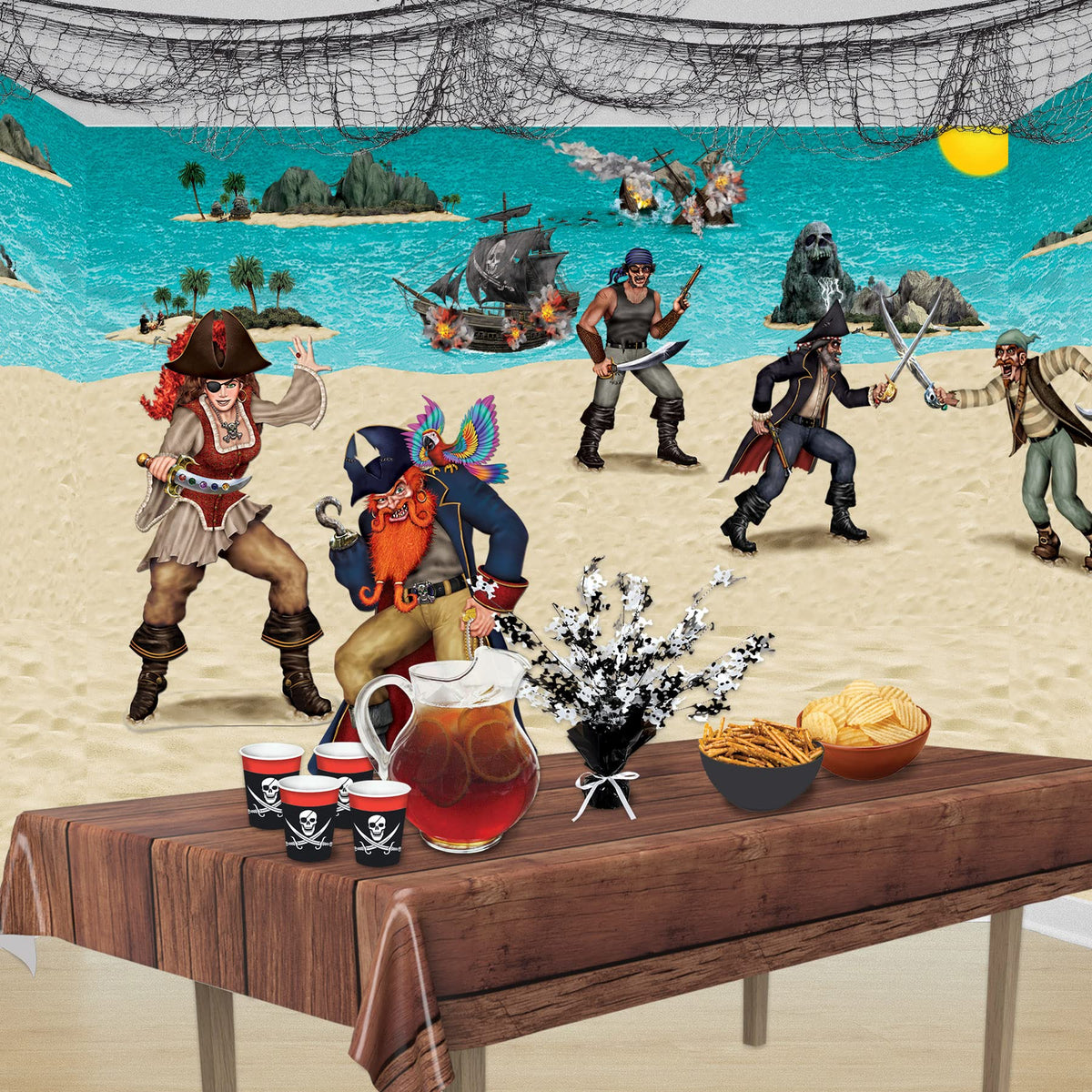 Beistle blue ocean waves backdrop sparks festive pool party photos.