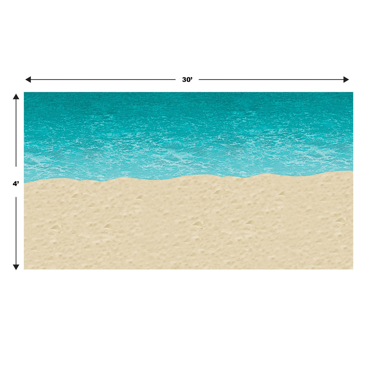 Beistle sandy beach backdrop enhances luau scenes and outdoor memories.