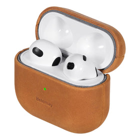 Belemay AirPods 3 case with Crazy Horse leather tan offers premium protection.