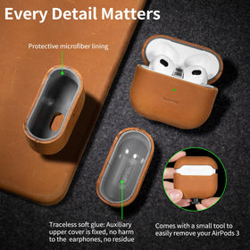 Belemay AirPods 3 case uses USA-sourced leather for quality feel.