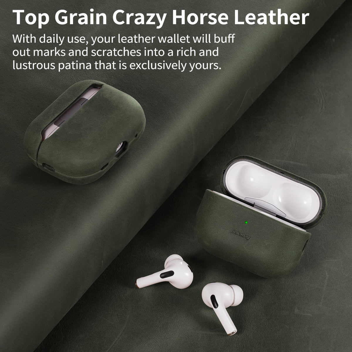 Belemay close-up of Crazy Horse leather texture highlighting grip benefit