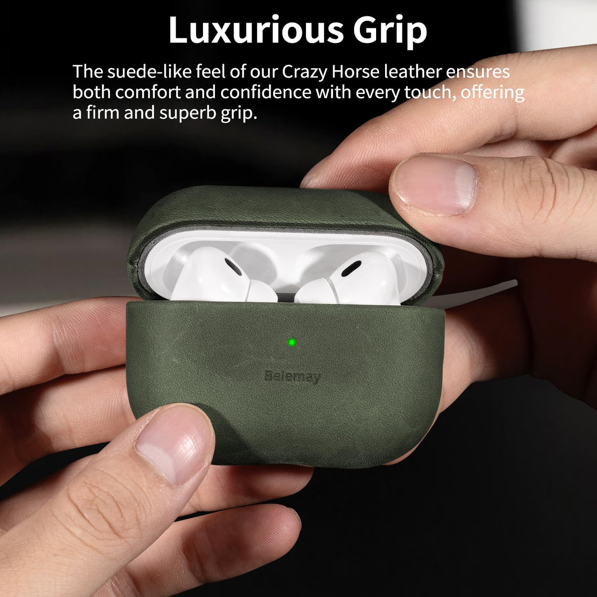 Belemay open case with AirPods Pro 3 showing fit and access benefit