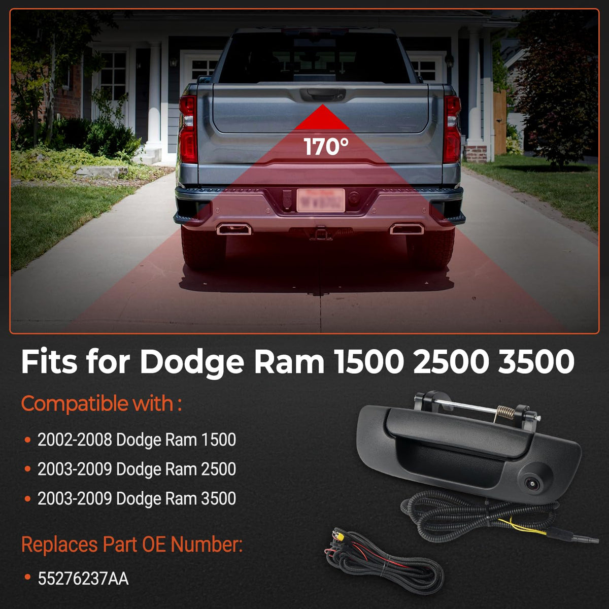BELKEBIR rear-view camera with ultra-wide lens assists maneuvering in tight spots.