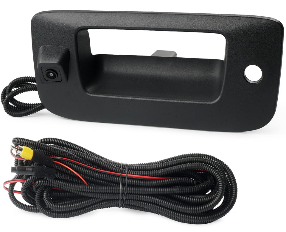 BELKEBIR front tailgate handle camera showing clean OEM look and improved rear visibility