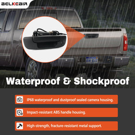 BELKEBIR night vision tailgate camera enhances visibility in low light conditions.