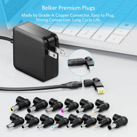 Belker 90W universal charger with Acer tip-set provides versatile notebook compatibility.