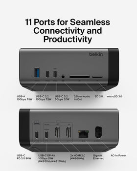 Belkin 11-in-1 Pro GaN Dock 150W ports connected for flexible setup