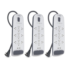 Belkin 12-outlet power strip with USB ports for a tidy desk charging setup.