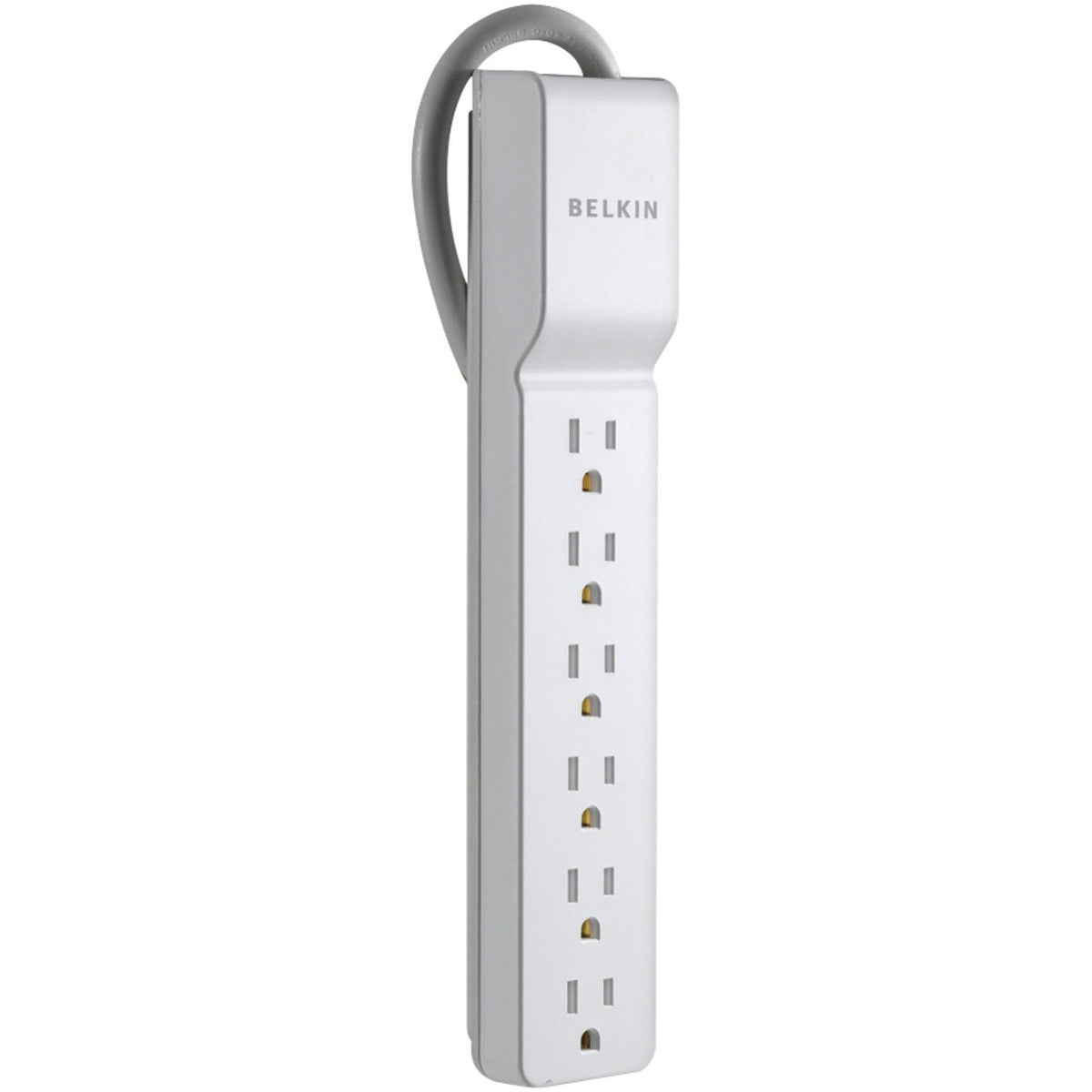 Belkin 6-outlet surge protector with 2.5ft cord protects multiple devices.