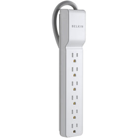 Belkin 6-outlet surge protector with 2.5ft cord protects multiple devices.
