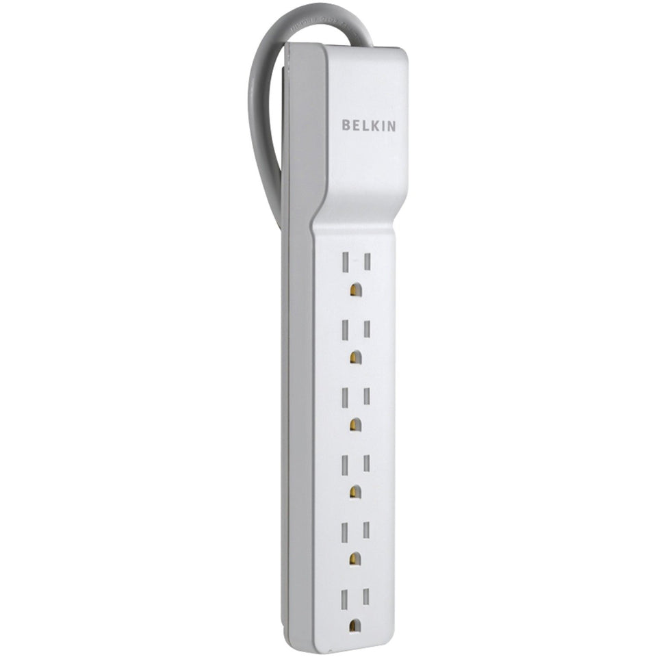 Belkin 6-outlet surge protector with 2.5ft cord protects multiple devices.