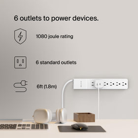 Belkin surge protector with widely spaced outlets to fit large plugs