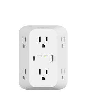 Belkin 6-outlet surge protector expands outlets for home and office use with surge protection.