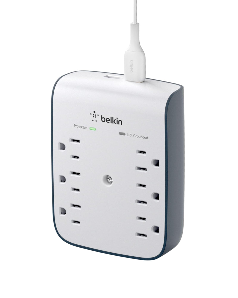Belkin 6-outlet wall surge protector with USB ports protects devices during power spikes