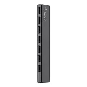 Belkin 7-port ultra-slim USB hub front view showing compact desk space