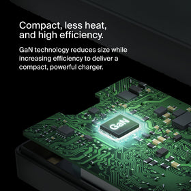 Belkin adapter with 1.5m USB-C cable and detachable power cord arranged for clarity and convenience
