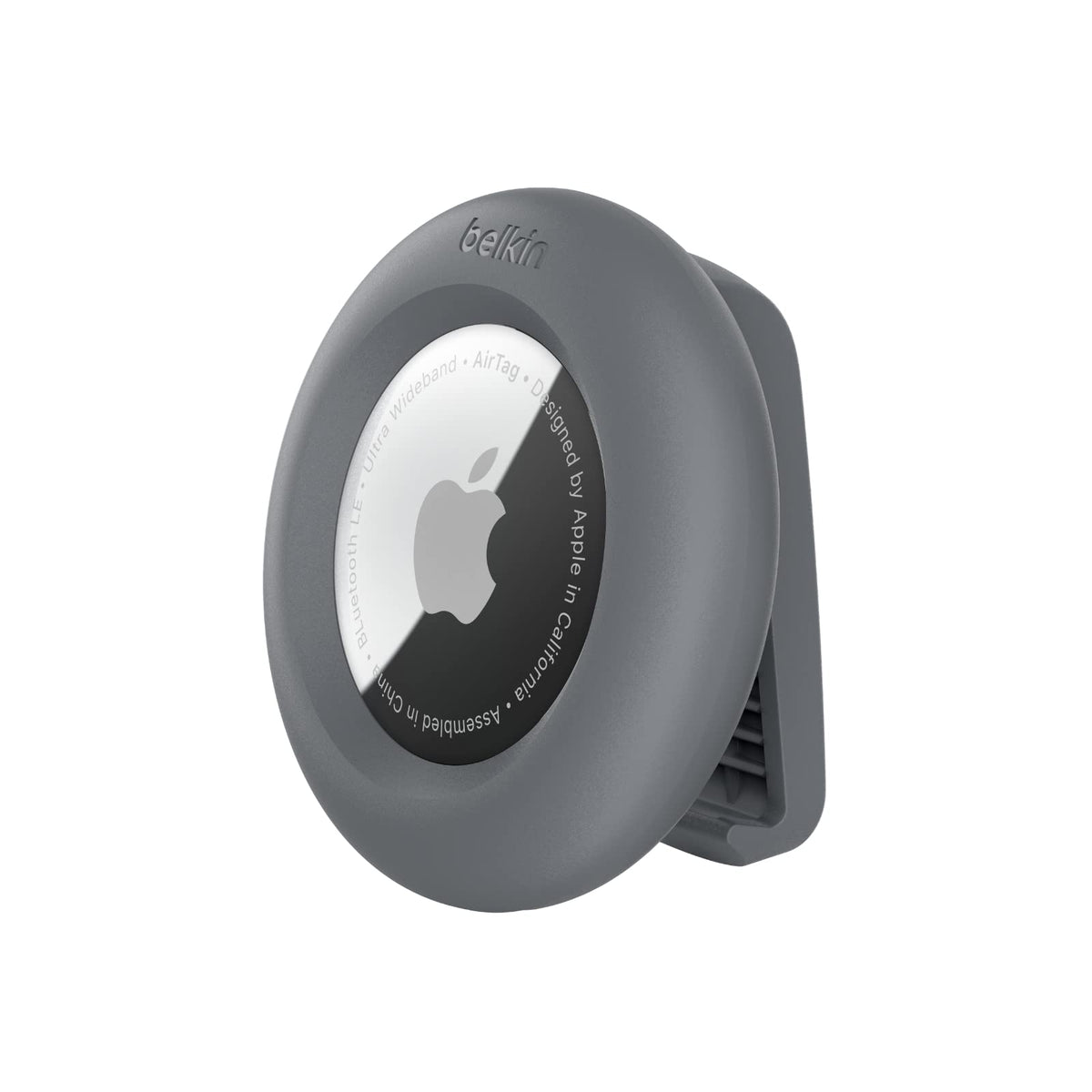 Belkin AirTag holder front view showing secure fit and clean design benefit