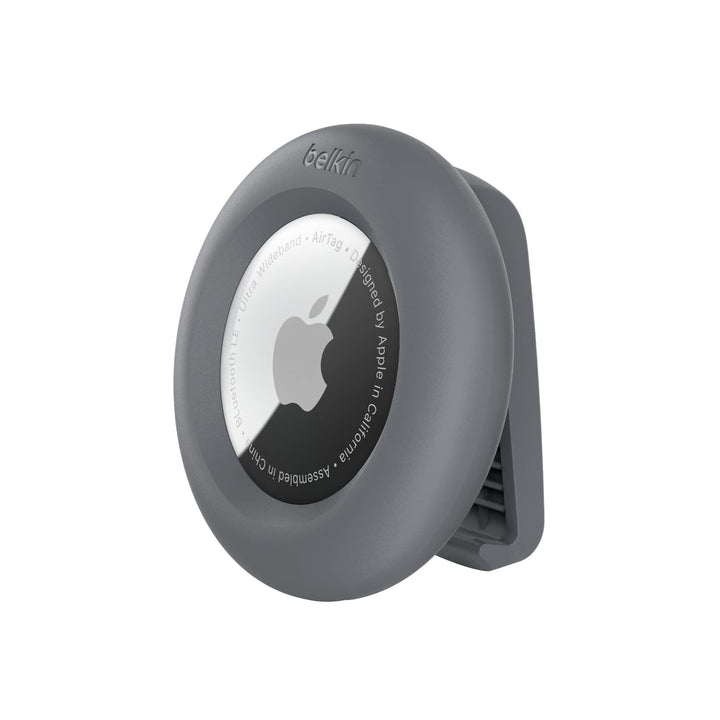 Belkin AirTag holder front view showing secure fit and clean design benefit