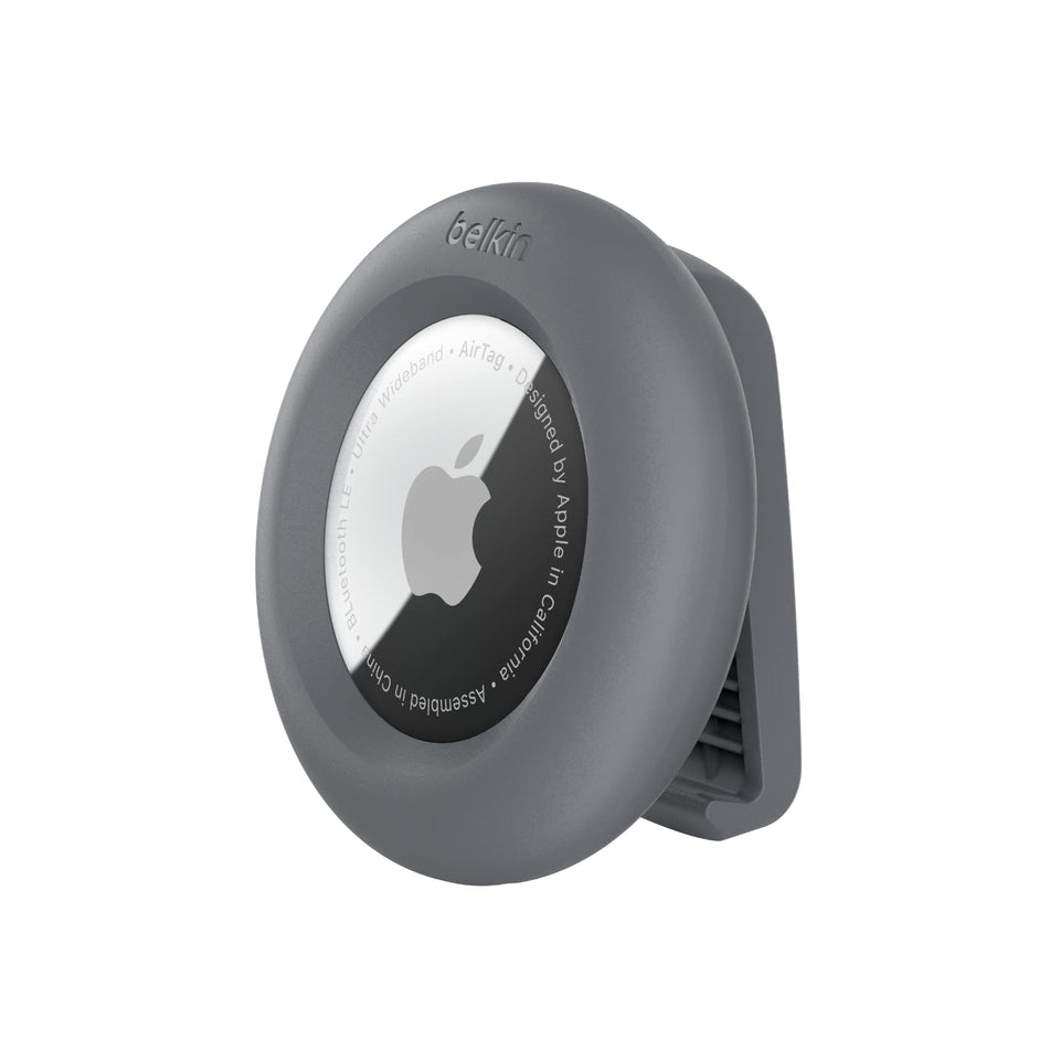 Belkin AirTag holder front view showing secure fit and clean design benefit