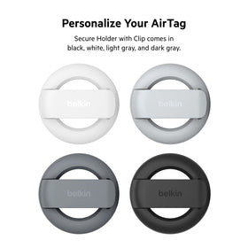 Belkin AirTag holder next to coin showing compact size and low-profile benefit