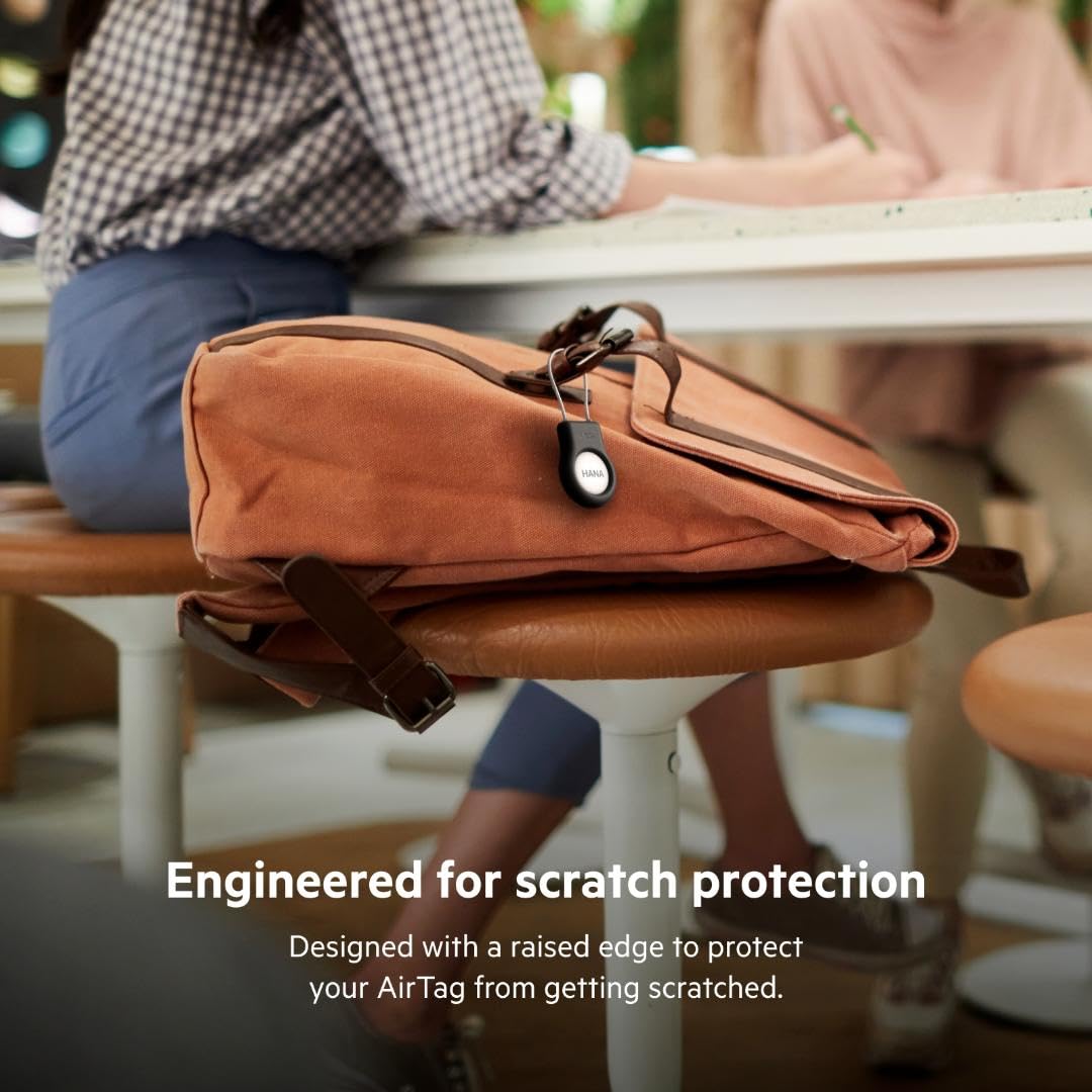 Belkin AirTag Secure Holder on luggage attachment ready for airport security and baggage tracking