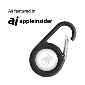 Belkin AirTag Secure Holder with red carabiner ideal for luggage and bags.